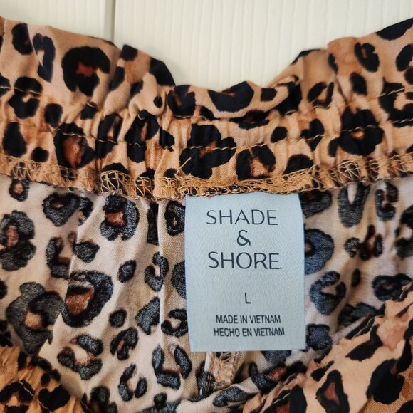 Women's Leopard Print Ruffle Waist Cover up Pants Brown Sz L Shade & Shore Brown - Picture 9 of 13